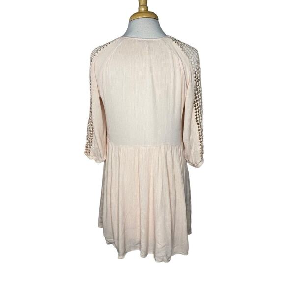 HEARTLOOM Crochet Pink Peasant Cottage Blouse Tunic Size Medium Boho Hippy - Picture 3 of 12